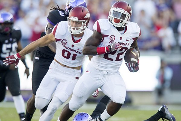 Arkansas sophomore running back Rawleigh Williams carries the ball on Saturday, Sept. 10, 2016, against TCU at Amon G. Carter Stadium in Fort Worth, Texas.