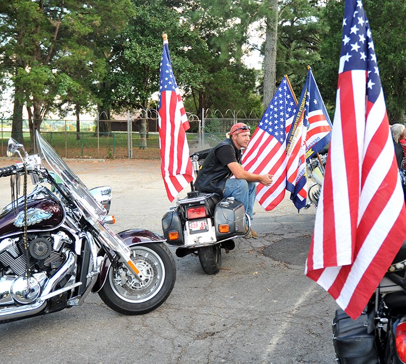 The Sentinel-Record/Mara Kuhn Rabbit Jones, of Little Rock, waits for the start of the Hot Springs Rally parade Friday at Oaklawn Park. Bikers from 22 different states, including Texas, Oklahoma and Louisiana, and as far away as California, registered for the 11th annual rally, which concluded Saturday.