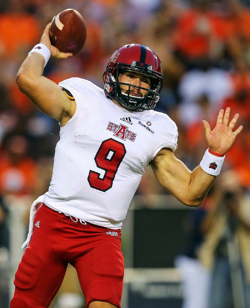 Arkansas State quarterback Chad Voytik completed 15 of 21 passes for 215 yards and rushed for 2 touchdowns against Auburn on Saturday in Auburn, Ala.