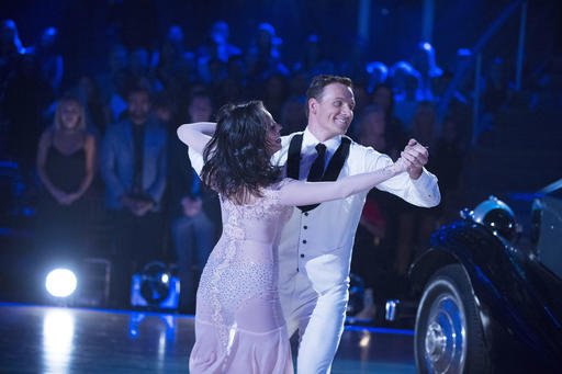 In this photo provided by ABC, Cheryl Burke, left, and Ryan Lochte, perform on "Dancing with the Stars," competition that begins with the two-hour season premiere live Monday, Sept. 12, 2016, on the ABC Television Network.

