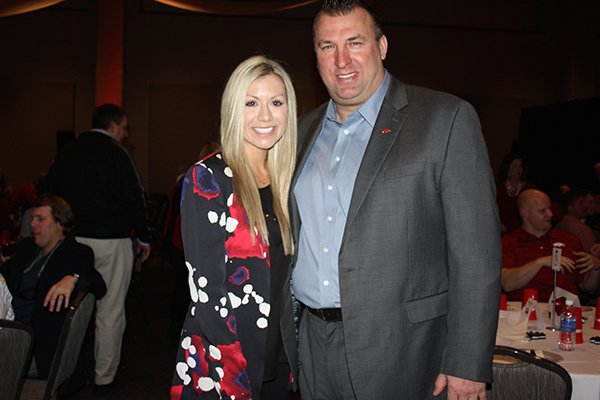 Bret and Jen Bielema pose for a photo during Signing Day on the Hill on Feb. 6, 2015, in Fayetteville. 