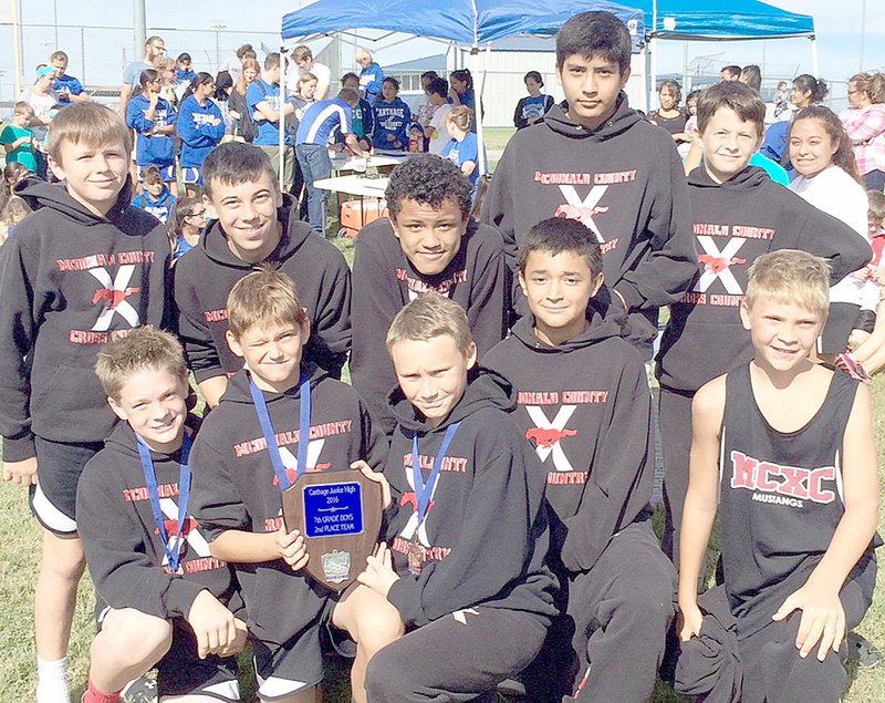 Photo by Rick Peck The McDonald County seventh grade cross country team took second place at the Carthage Junior High Cross Country Meet held Saturday.