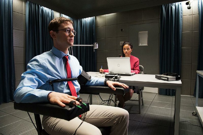 Infamous whistleblower Edward Snowden (Joseph Gordon-Levitt) submits to a polygraph test after applying for a position in the Central Intelligence Agency in Oliver Stone’s Snowden.
