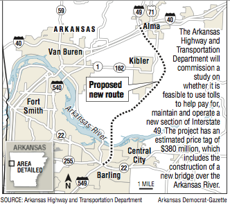 Map showing the location of the proposed new section of Interstate 49