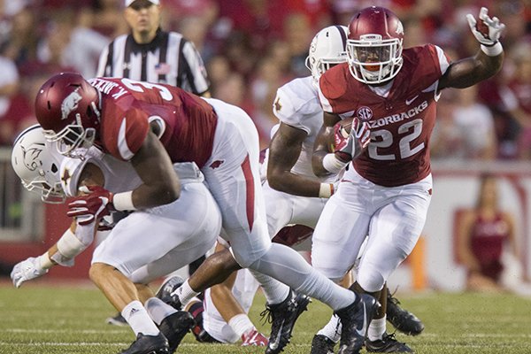 Arkansas running back Rawleigh Williams carries the ball during a game against Texas State on Saturday, Sept. 17, 2016, in Fayetteville. 
