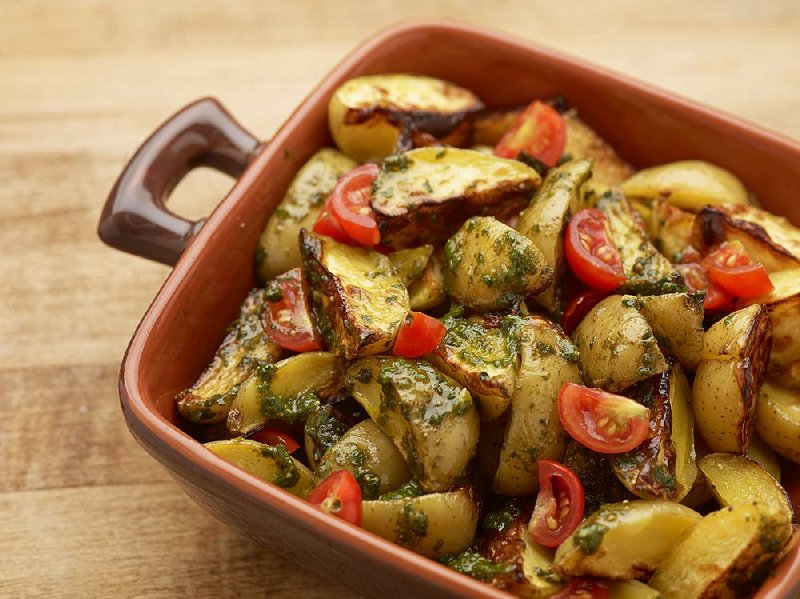 Oven Roasted Red Potatoes With Pesto and Tomatoes