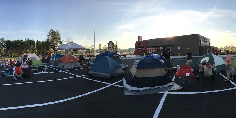 Customers on Wednesday, Sept. 21, 2016, get read to camp out overnight for the opening of the Chick-fil-A location at 2 Bass Pro Drive in south Little Rock