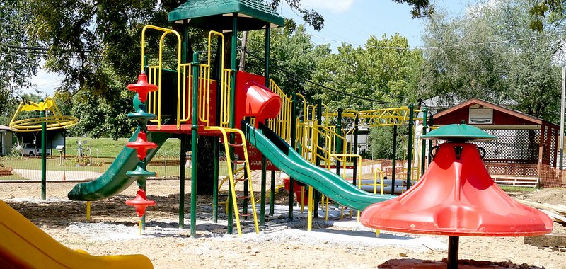 Rita Greene/McDonald County Press Some of the new playground equipment at Myers Park in Pineville on 700 Olin St. The renovations are almost complete and will be ready for the Grand Opening, beginning at noon, Saturday, Sept. 24.