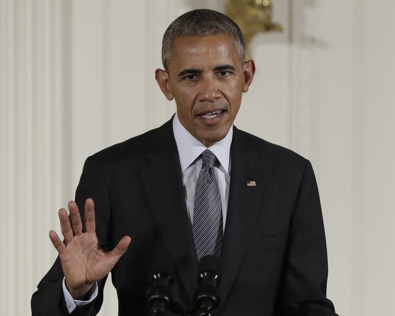 In this photo taken Sept. 22, 2016, President Barack Obama speaks in the East Room of the White House in Washington. President Barack Obama has vetoed a bill that would have allowed the families of 9/11 victims to sue the government of Saudi Arabia. The move sets Obama up for a possible first veto override by Congress. Both chambers passed the bill by voice vote. The House sent Obama the bill just before the 15th anniversary of the attacks that killed nearly 3,000 people in New York, Washington and Pennsylvania on Sept. 11, 2001. (AP Photo/Carolyn Kaster, File)
