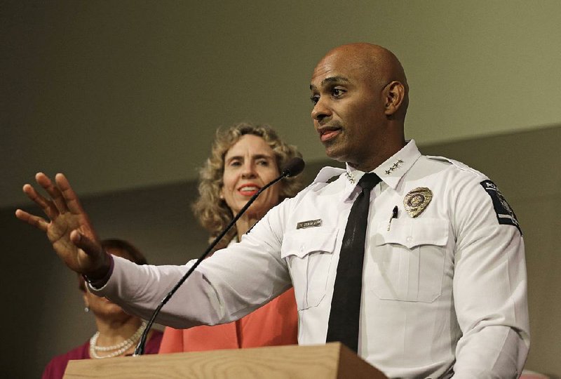 Charlotte-Mecklenburg Police Chief Kerr Putney and Charlotte, N.C., Mayor Jennifer Roberts discuss protests and the investigation into Tuesday’s fatal shooting by police of Keith Lamont Scott during a news conference Friday.