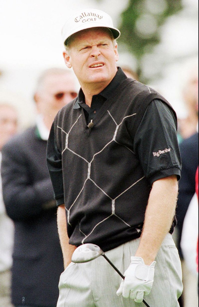 Johnny Miller of Napa, Calif., reacts to his shot from the first tee of the Olympic Club during his 18-hole match against Jack Nicklaus in Shell's Wonderful World of Golf in San Francisco, Tuesday, July 29, 1997.  The match will be televised later this year.