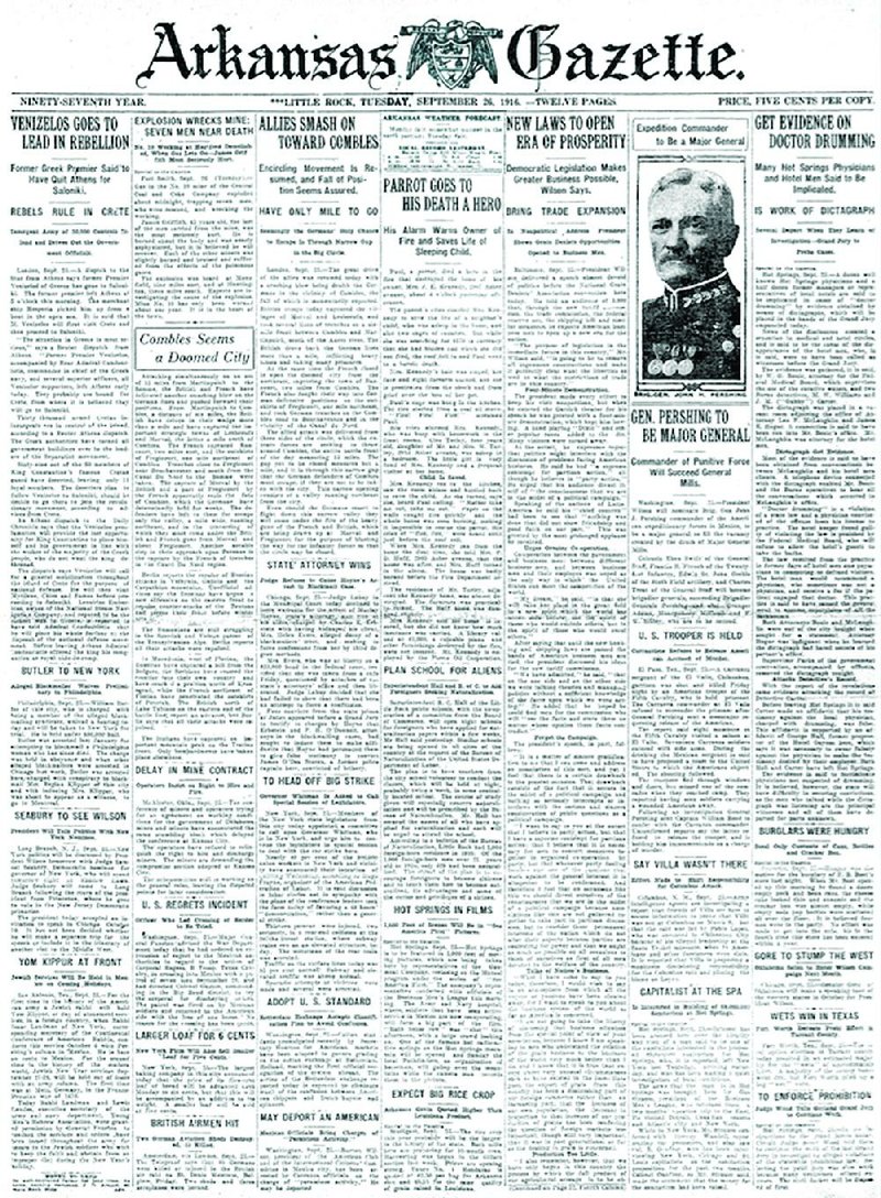 Page one of the Sept. 26, 1916, Arkansas Gazette 