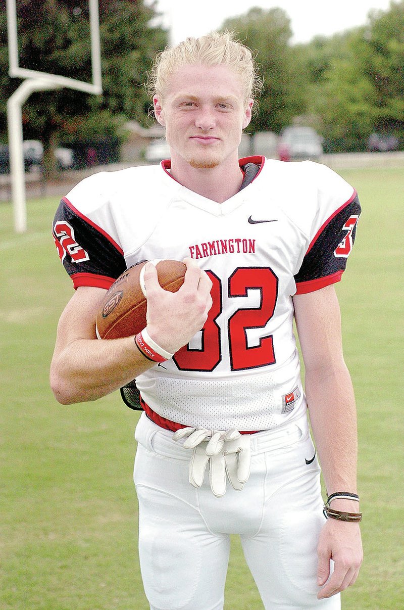 MARK HUMPHREY ENTERPRISE-LEADER Farmington sophomore runningback Reid Turner broke a 44-yard touchdown run in the Cardinals&#8217; 22-20 win at Clarksville Friday.