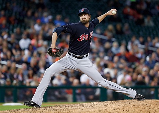 The Associated Press CLEVELAND ROCKS: Cleveland Indians relief pitcher Andrew Miller throws against the Detroit Tigers during the seventh inning of a baseball game Monday. The Indians clinched the AL Central title with a 7-4 win.