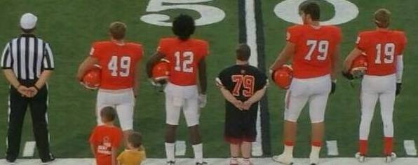 Super fan Canaan Sandy, an honorary captain for Nashville prepares to walk to midfield for the coin toss. 