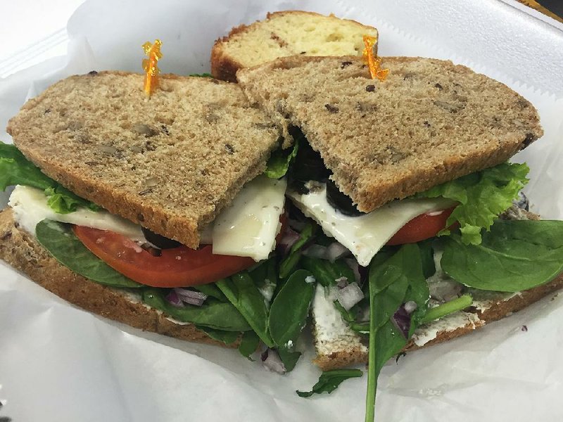 Old Mill Bread & Flour Co. serves a Sunflower Veggie sandwich in its River Market location.