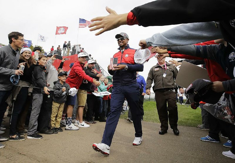 Tiger Woods, who has played in seven Ryder Cups, is serving as a nonplaying assistant captain for this year’s United States team. Woods has not played this year after recovering from back surgery in 2015. 