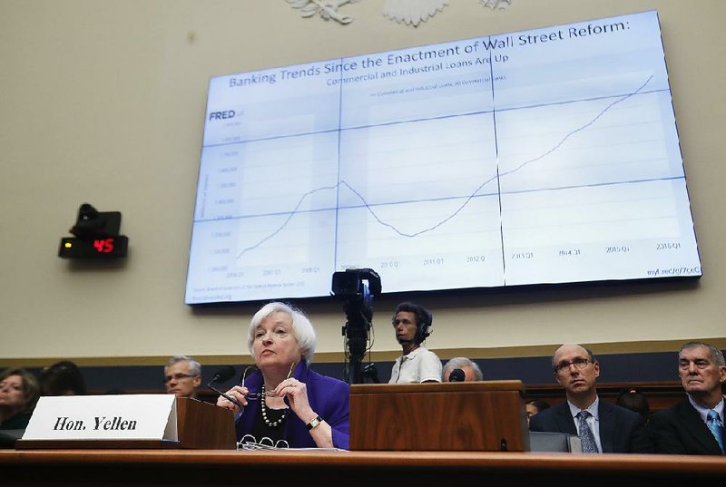 Federal Reserve Board Chairman Janet Yellen testifies Wednesday on Capitol Hill in Washington before the House Financial Services Committee. 
