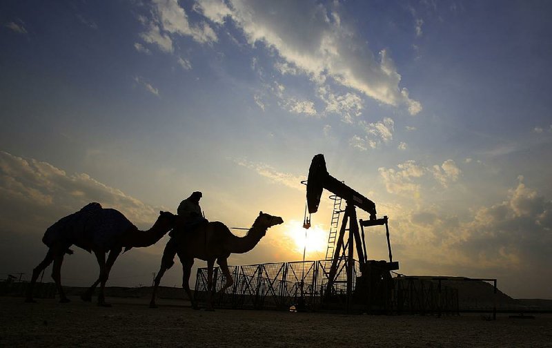 This camel rider travels through a desert oil field in the Persian Gulf, where oil-producing nations are feeling the financial effects of an oil glut and low crude prices. 