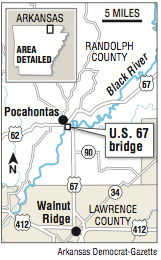 A map showing the location of the U.S. 67 bridge on Black River