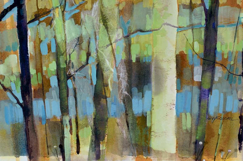 Carol Cooper’s “Autumn Woods,” a work done with watercolor and rice paper, is part of her “Nature Studies” and will be one of her works at her exhibit at Two25 Gallery and Wine Bar throughout the month.