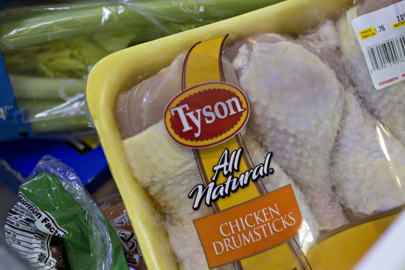 A package of Tyson Foods chicken is arranged for a photograph in Tiskilwa, Illinois, on May 5, 2016. 