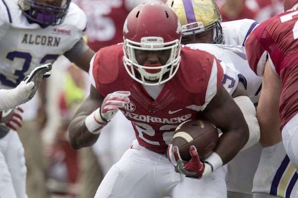 Arkansas sophomore running back Rawleigh Williams carries against Alcorn State on Saturday, Oct. 1, 2016, during the third quarter at War Memorial Stadium in Little Rock.