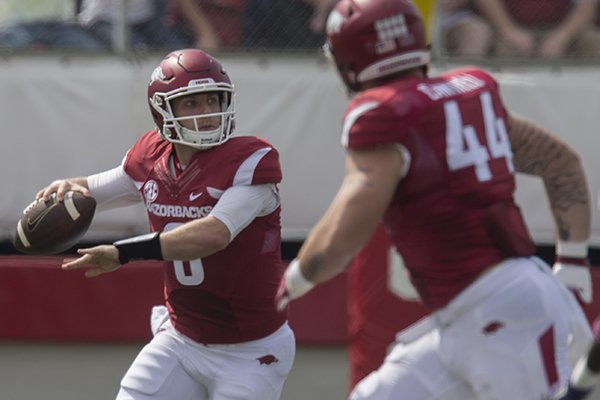 Arkansas quarterback Austin Allen prepares to pass the ball during a game against Alcorn State on Saturday, Oct. 1, 2016, at War Memorial Stadium in Little Rock. 