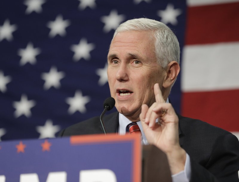 FILE -In this Sept. 30, 2016 file photo, Republican vice presidential candidate, Indiana Gov. Mike Pence speaks in Fort Wayne, Ind. 