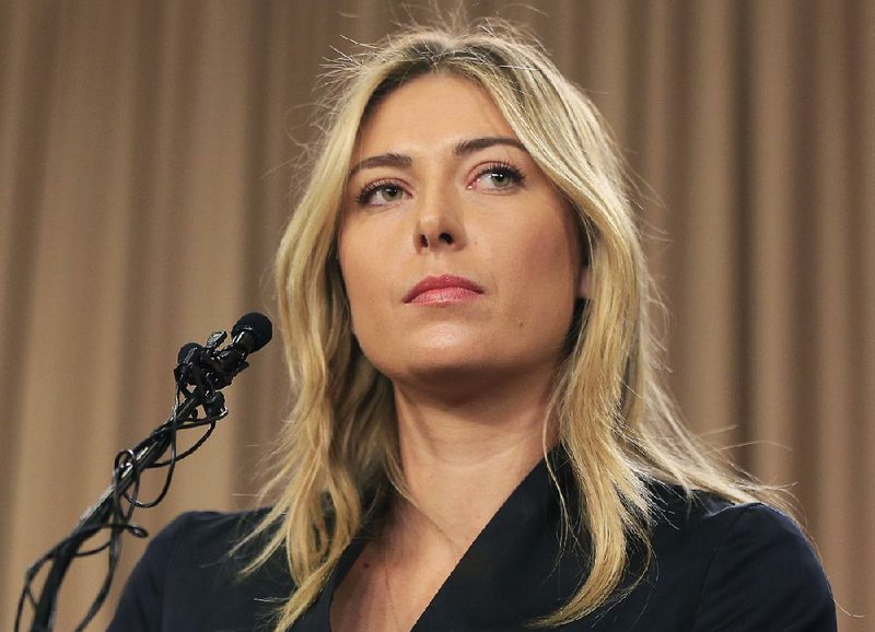 This is a Monday, March 7, 2016 file photo showing tennis star Maria Sharapova speaking about her failed drug test at the Australia Open during a news conference in Los Angeles.