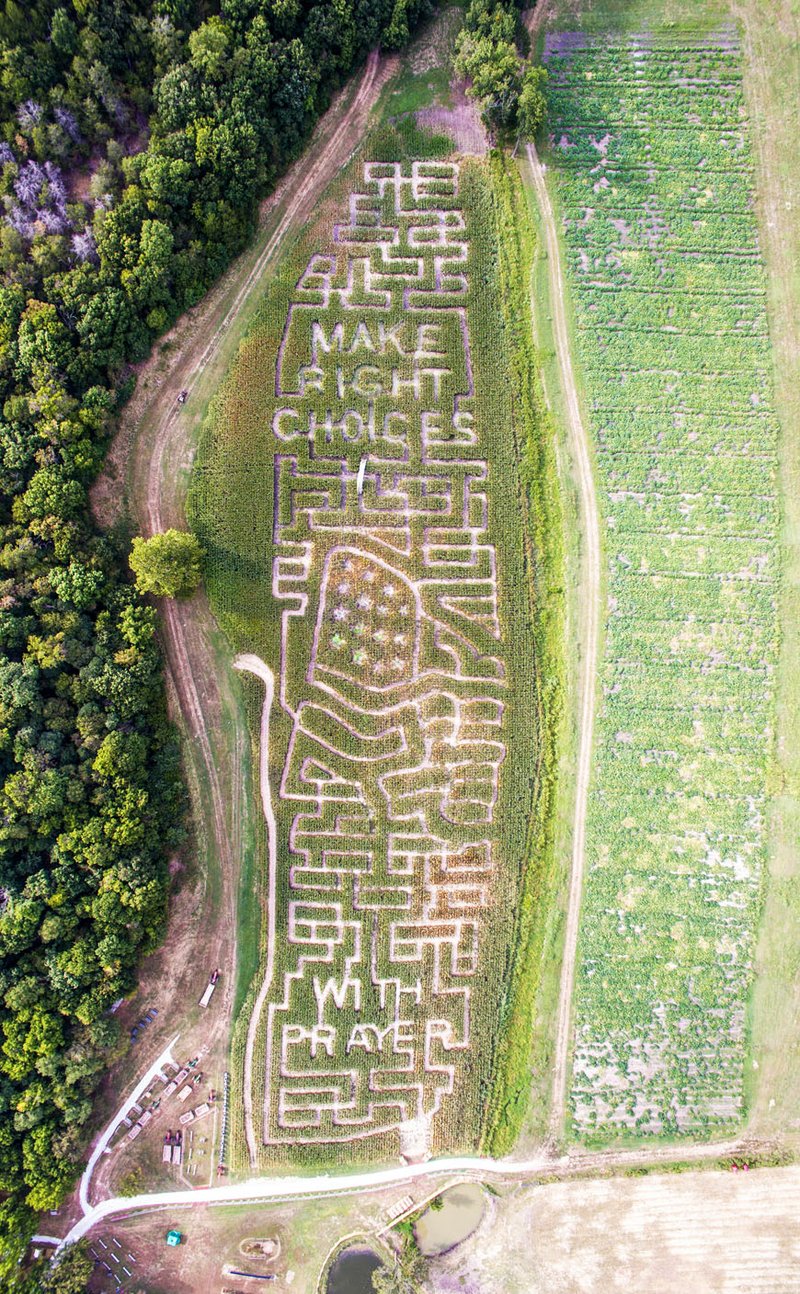 Submitted Photo The Right Choices corn maze near Southwest City, Mo., is designed with a different theme each year. Because 2016 is an election year, the maze has the words &quot;Make Right Choices with Prayer&quot; surrounding an American flag. This serves as a reminder to pray for our leaders as well as our nation as a whole.