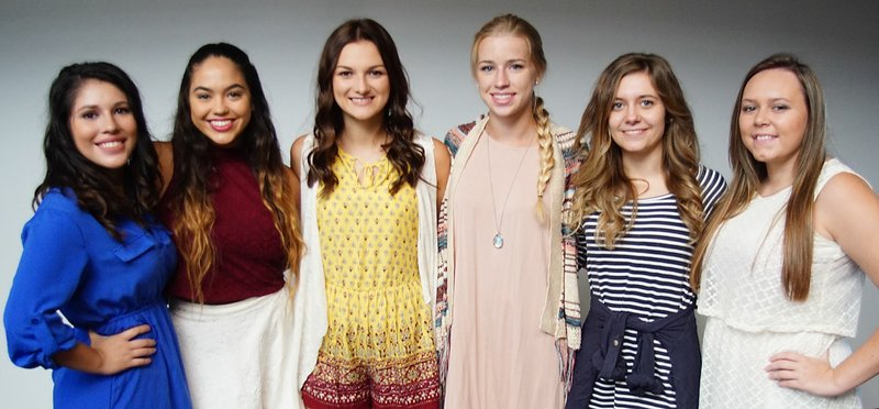 Photo by Randy Moll Senior maids vying for the homecoming queen crown are: Xitlali Estrada (left), Rebecca Brown, Yuliana Stasiv, Amber Ellis, Sidney Kinser and Lily Murphy.