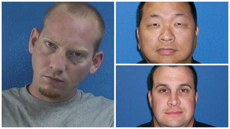 Clockwise, from left: Zachary Sutton, 26; Sgt. Josh Kirmer; patrol officer Roger Eubanks