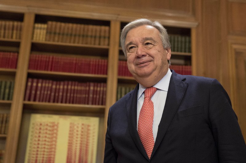 In this Monday, Oct. 12, 2015 file photo, United Nations High Commissioner for Refugees Antonio Guterres arrives for a meeting with Prime Minister Alexis Tsipras in Athens on a three-day official visit. 