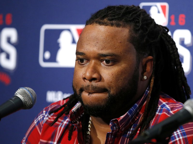 San Francisco Giants starting pitcher Johnny Cueto listens to a question during a news conference Thursday, Oct. 6, 2016, in Chicago.