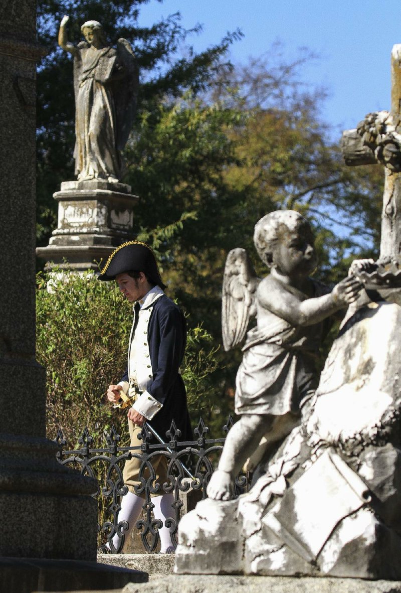 Micha Patterson, a student at Parkview Arts & Science Magnet High School, portrayed Capt. Benjamin Shattuck, a 19th-century Arkansas magistrate, for the 2015 “Tales of the Crypt” at Little Rock’s Mount Holly Cemetery.