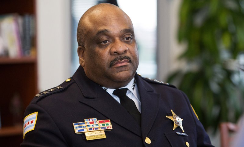 Chicago Police Superintendent Eddie Johnson takes part in an interview with The Associated Press Sept. 21 in Chicago. 
