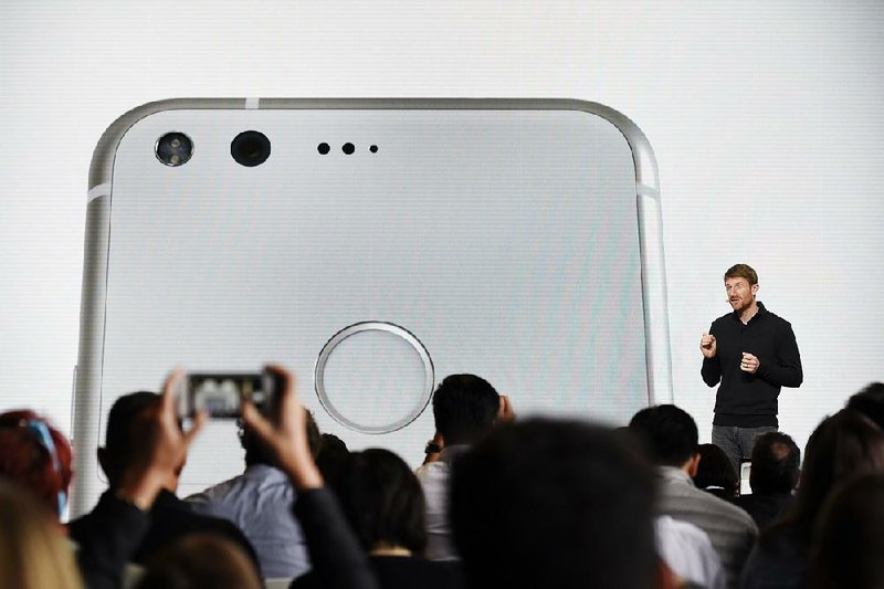 Brian Rakowski,vice president of product management for Google Inc., discusses the new camera inside the Google Pixel smartphone during a product launch event in San Francisco last week.