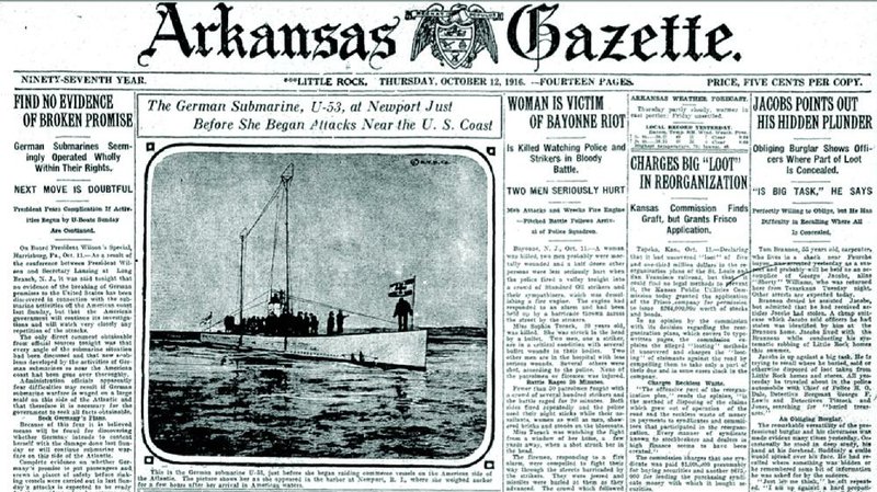 Excerpt from front page of the Oct. 12, 1916, Arkansas Gazette