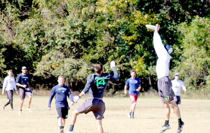 Michael Burchfiel/Herald-Leader JBU&#8217;s Ultimate Frisbee team played a match against alumni frisbee players during homecoming, which was held Saturday at John Brown University.