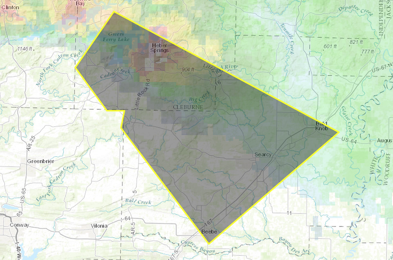 The area in yellow is under a severe thunderstorm warning until 9 p.m.