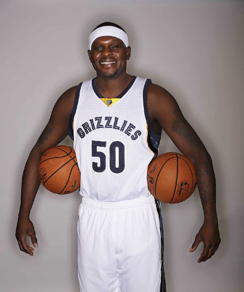 Memphis Grizzlies forward Zach Randolph poses for a picture on NBA basketball media day Monday, Sept. 26, 2016, in Memphis, Tenn. 