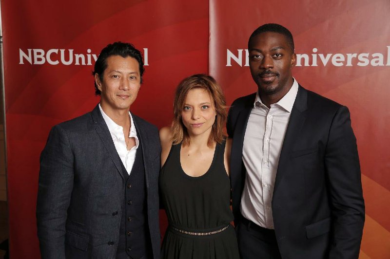 USA’s Falling Water stars (from left) Will Yun Lee, Lizzie Brochere and David Ajala. The new drama debuts at 9 p.m. today and deals with controlling the collective conscience.
