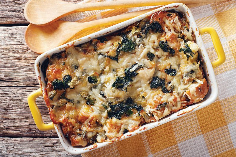 Add spinach for color and texture while maintaining the health of the strata recipe.