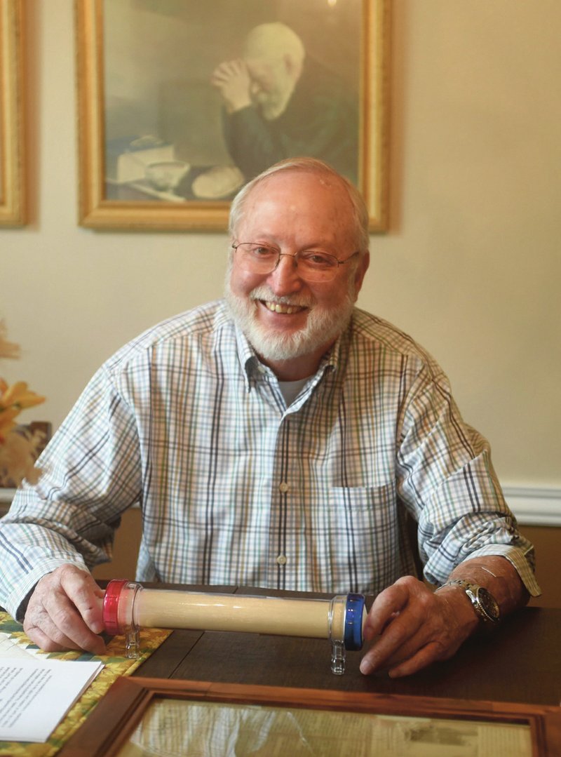 Dale Shaffer of Springdale holds a dialysis filter used to remove impurities from the blood when a person’s kidneys fail. Shaffer spend about 18 months on dialysis before receiving a kidney transplant that has worked perfectly for 40 years.
