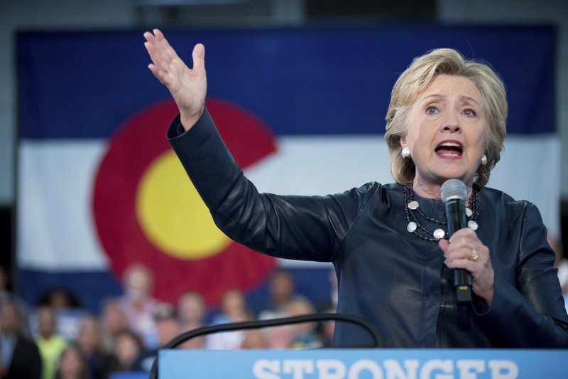 Democratic presidential candidate Hillary Clinton speaks at a rally at the Colorado State Fairgrounds in Pueblo, Colo., Wednesday, Oct. 12, 2016, to attend a rally. (AP Photo/Andrew Harnik)