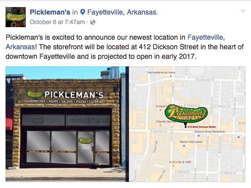 The store's Facebook post announcing a Fayetteville location.