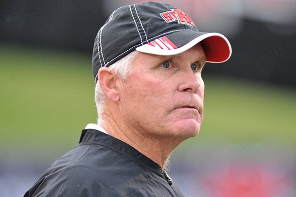 Arkansas State defensive coordinator Dave Wommack watches warmups prior to a game against Central Arkansas on Saturday, Sept. 27, 2011, in Jonesboro. 