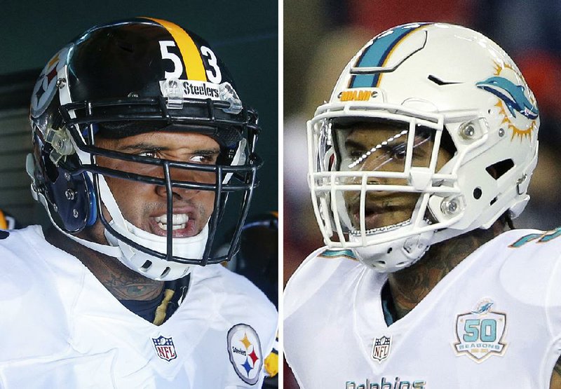 Pittsburgh Steelers center Maurkice Pouncey (left) and Miami Dolphins center Mike Pouncey (right) spent their childhoods trying to one up each other. Now the twins are two of the best offensive linemen in the NFL and will be on opposite sidelines for the first time Sunday.