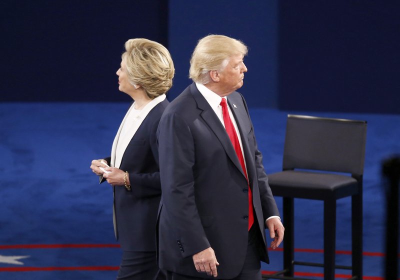 Hillary Clinton and Donald Trump on stage during the second presidential debate at Washington University in St. Louis. 